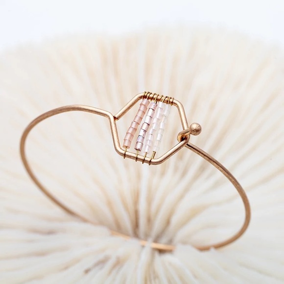 Beaded Hexagon Bangle Pink and White Gold Bracelet - Picture 7 of 11